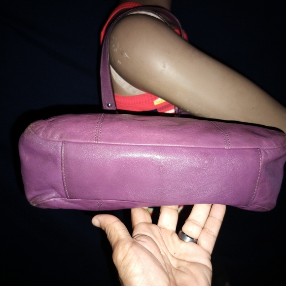 Coach East West F15235 Plum Leather Silver Studded Tote Shoulder Bag - Picture 6 of 16